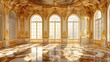 Magnificent Neoclassical Ballroom with Ornate Baroque and Rococo Architectural Details in a Lavish Golden Palace Setting