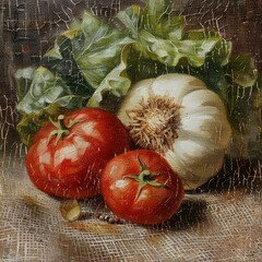 Wall Mural - Oil painting with vegetables, AI generated