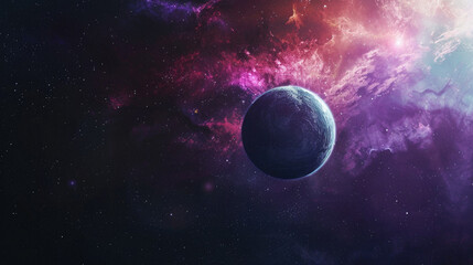 Wall Mural - A large planet is floating in space with a purple and pink background