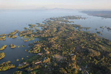 Sticker - Isletas lake  with islands aerial drone view