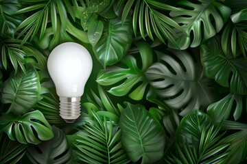 Wall Mural - Sustainable light bulb and green plants for energy efficiency and cost saving consumption concepts