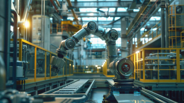 A robot is standing in a factory