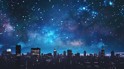 Wall Mural - A starry sky over a city at night