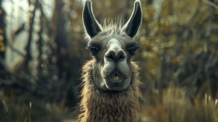 Canvas Print - A llama stands amid the lush green grass