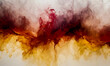Abstract background featuring a blend of smoky red, yellow and white colors in a marble liquid pattern. Fluid smoke painting with a marbled effect.