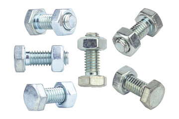 Wall Mural - set bolt with nut, metal bolt with nut isolated from background	