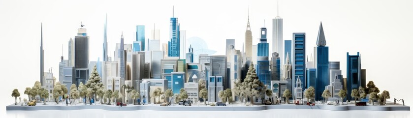 Urban planning and smart city interactive models, isolated on a pure solid white background, closeup view highlighting technology for future living
