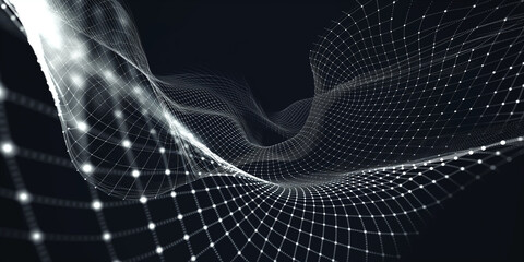 White net on dark background, plexus effect, with great depth of field