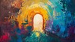 Abstract art. Colorful painting art of the empty tomb of Jesus. Easter or Resurrection concept. He is Risen.