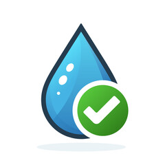 Wall Mural - water drop icon with checkmark. clean water concept. drinkable water icon isolated on white backgrou