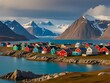 Picturesque village on coast of Greenland with amazing white rainbow - Colorful houses in Tasiilaq, East Greenland