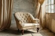 retro repose vintage armchair in warm sepia tones with soft shadows furniture photography