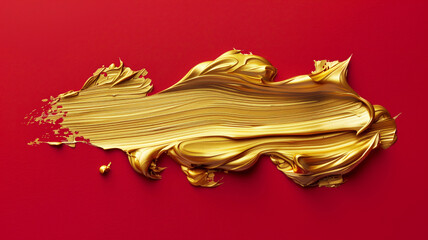 Golden brush paint on a red background.