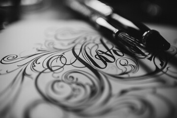 Wall Mural - A close-up shot of a Swoop calligraphy sign with an intricate underlined hand-drawn stroke.