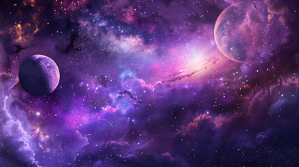 Abstract purple galaxy with spreading nebula and cosmic scene filled with stars