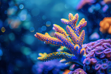 Wall Mural - A close-up shot of a vibrant coral in an underwater reef, capturing the beauty of marine biodiversity.