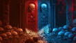 The Red and Blue of skull isolation background, Illustration