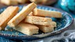 Traditional Scottish Butter Shortbread Finger Biscuits on a Blue Plate