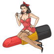 Seductive pin-up girl label colorful