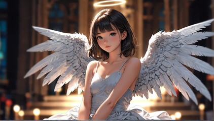 cute girl in angel costume cartoon portrait from Generative AI