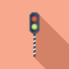 Wall Mural - Warn lights on railway crossing icon flat vector. Object warn. Sign caution