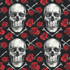 Wall Mural - Timeless skull and roses seamless pattern, a versatile choice for fabric, wallpaper, and poster designs