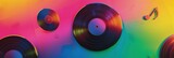 Fototapeta Do akwarium - Retro 80s vinyl record on colorful background, music and nostalgia concept.