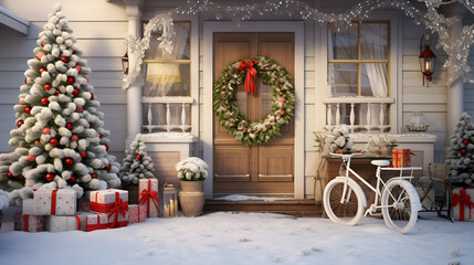 Wall Mural - christmas decoration ,christmas tree in front of a house