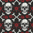 Vintage-inspired floral skull print, perfect for infusing fabric, wallpaper, and poster designs with retro charm