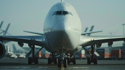 Cargo Plane Unloading Containers at Airport Terminal