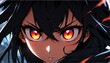 bright black fierce glowing eyes anime cartoon close-up from Generative AI