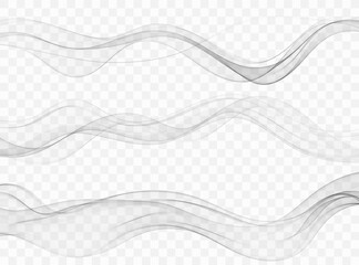 Wall Mural - Collection of smooth gradient lines of soft smoke, gray color. Modern futuristic abstract wave.