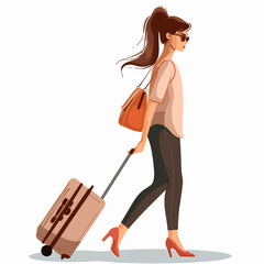 Wall Mural - vector girl with a suitcase on a white background .Generative AI