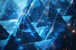 Illuminated blue 3D triangles with a deep space background