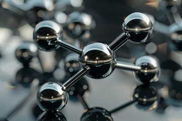 Wall Mural - surreal metallic molecular structure on reflective surface 3d render