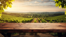 Empty Wooden Table Product Display Blurred Vineyard Background
