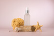Glass serum bottle for organic cosmetic with sea minerals