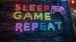 © standret - Colorful neon sign with the words Sleep, Game, Repeat