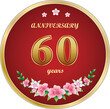 60th Anniversary Celebration. Background design with creative numbers and floral pattern in round golden frame. Vector illustration