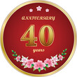40th Anniversary Celebration. Background design with creative numbers and floral pattern in round golden frame. Vector illustration