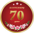 70th Anniversary Celebration. Background design with creative numbers and floral pattern in round golden frame. Vector illustration