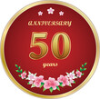 50th Anniversary Celebration. Background design with creative numbers and floral pattern in round golden frame. Vector illustration
