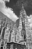 Fototapeta Krajobraz - Tower of the gothic St. Stephen's Cathedral in Vienna capital city of Austria in black and white