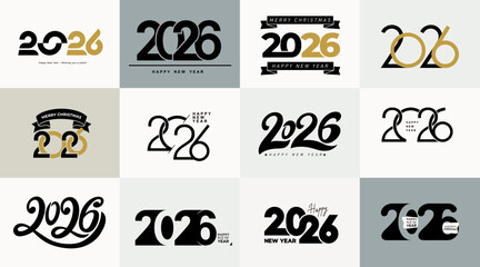 Wall Mural - 2026 Happy New Year logo text design set. Collection of 2026 number design template. Big Set of Christmas 2026 number design template. Vector illustration.