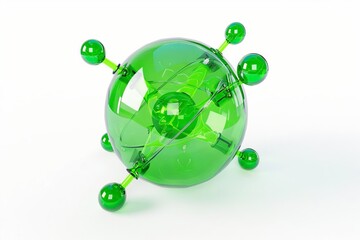 Poster - vibrant green atom model with electrons orbiting nucleus isolated on white background 3d illustration