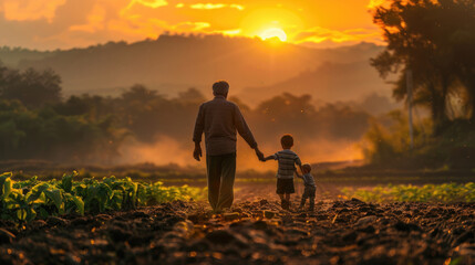 A relationship concept picture of father and son working together at farm.	