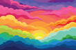 © mobarok8888 - Colorful watercolor background of abstract sunset sky with puffy clouds in bright rainbow colors of pink green blue yellow and purple vector