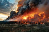 billowing smoke from raging wildfire dramatic natural disaster landscape