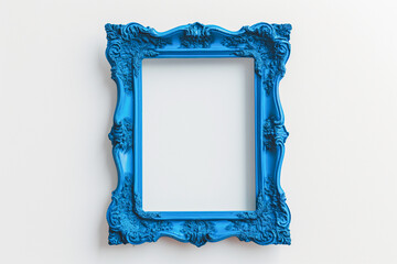 Ornate blue picture frame with intricate details on a plain white background.