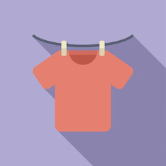 Wall Mural - Drying tshirt on wire icon flat vector. Domestic household. Modern care